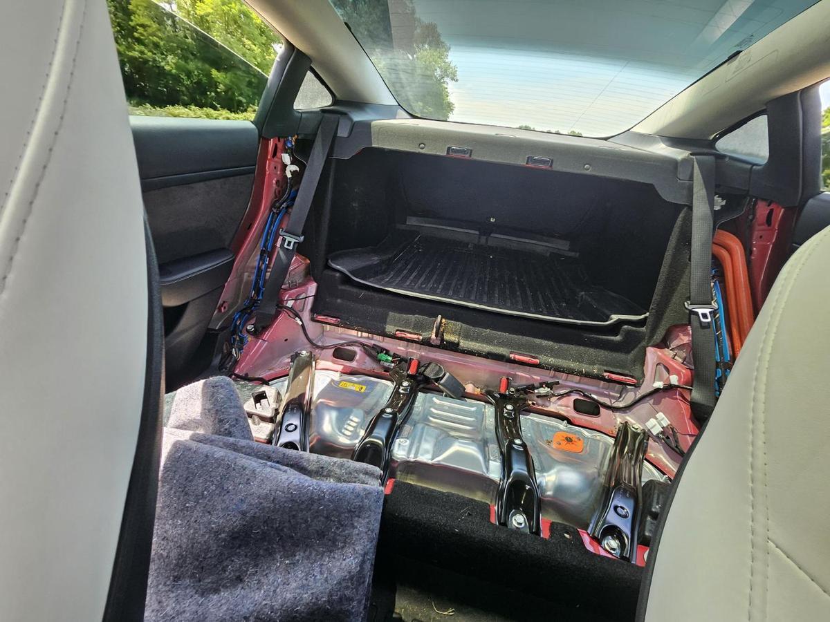 Wide view of empty Tesla cargo area