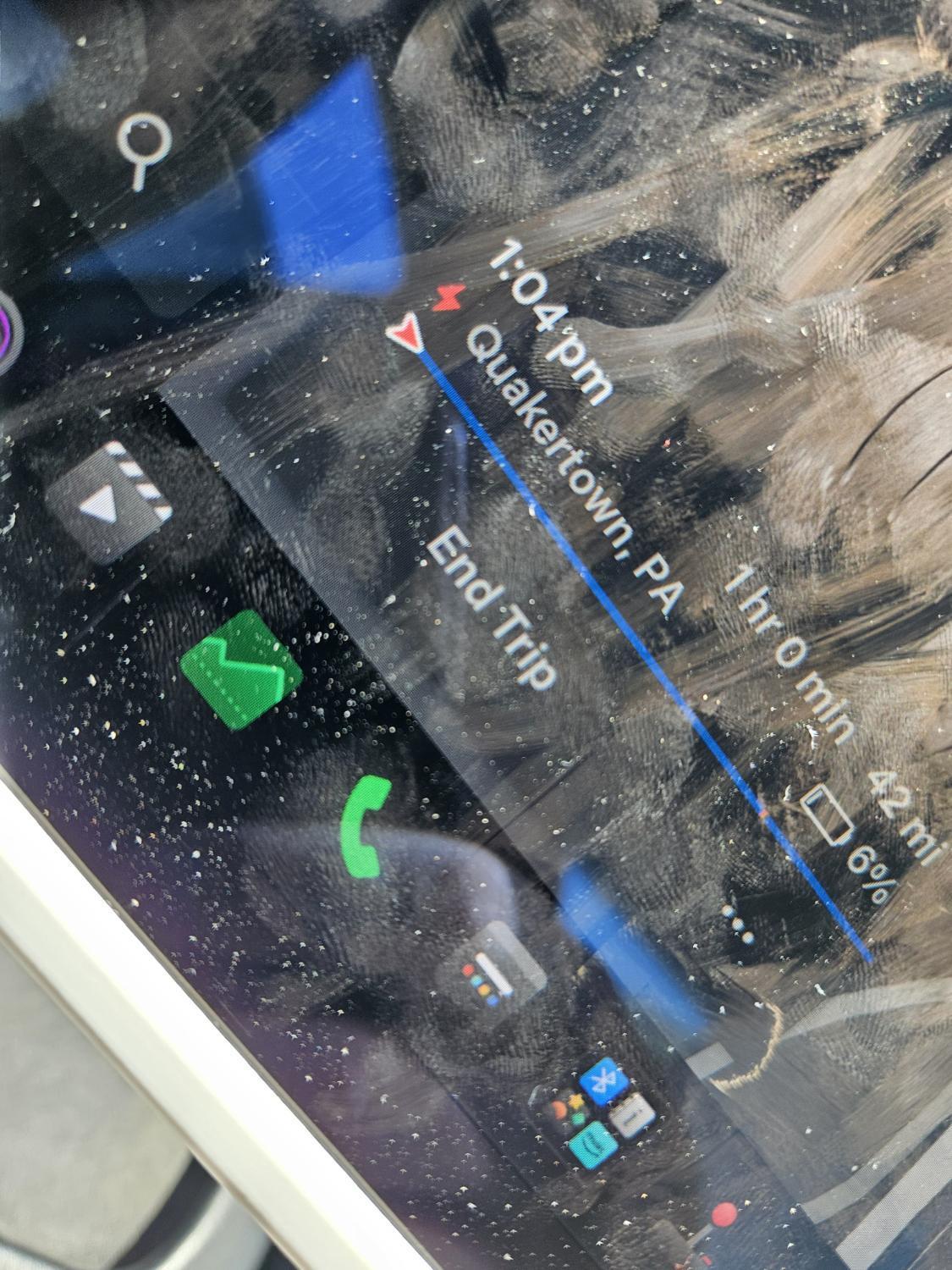 Tesla trip computer showing Quakertown arrival