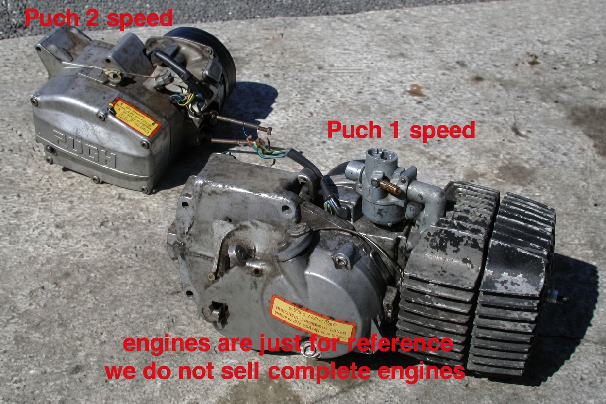 Puch E50 and ZA50 engines side by side for identification